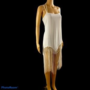 Leith white fringed top/cover-up size medium